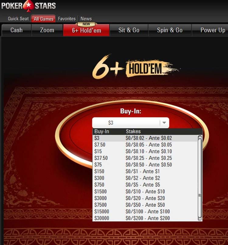 Клиент PokerStars со столами Holdem 6+