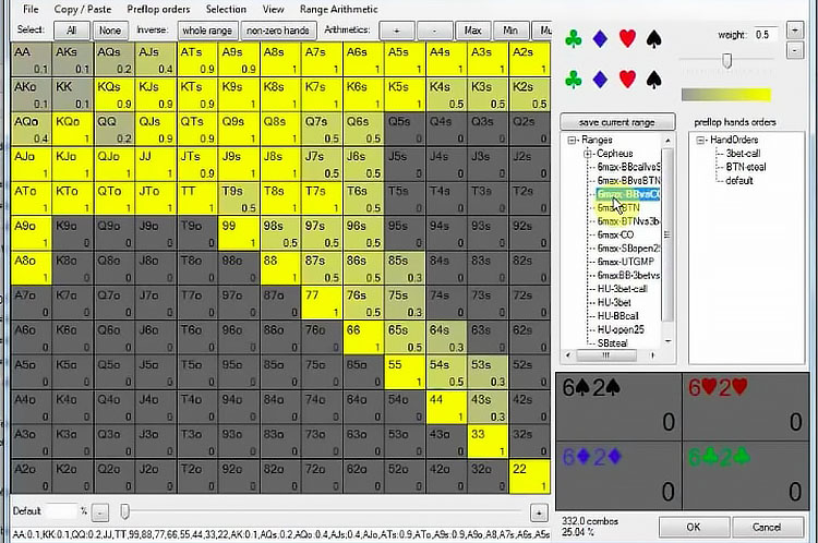 Игрок настраивает диапазон в PioSOLVER