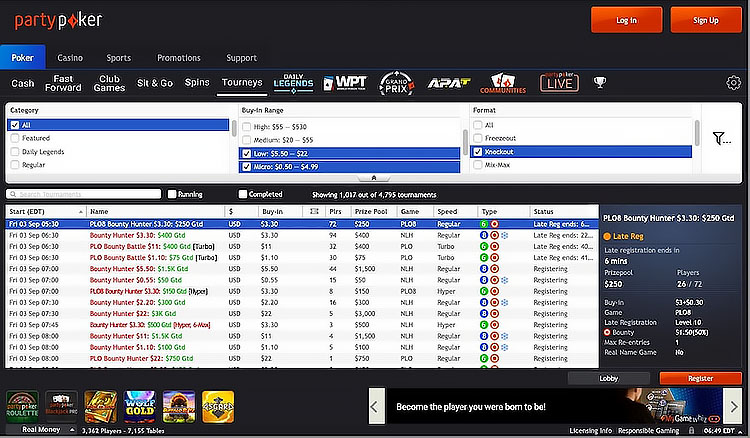 Лобби в partypoker